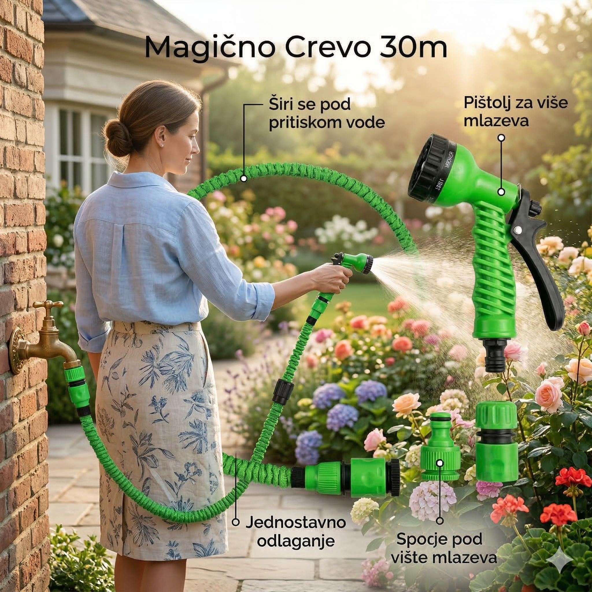 Rastegljivo baštensko crevo 60m sa prskalicom